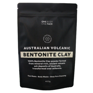 Australian Volcanic Bentonite Clay in its 400g black pack